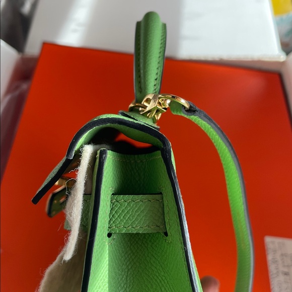 Handmade H mini K Green real Leather Handbag - Picture 2 of 5